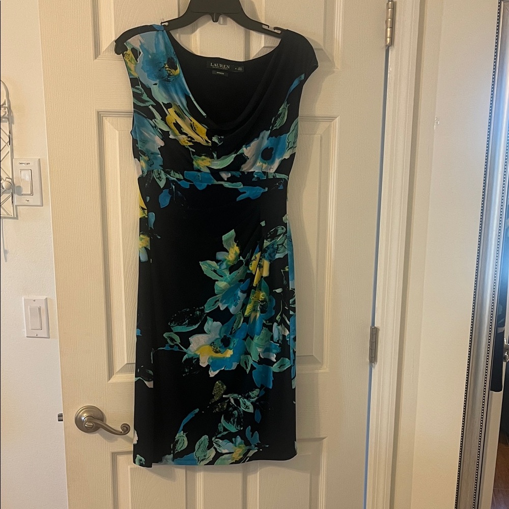 Lauren Ralph Lauren Black and Blue Floral Midi Dress